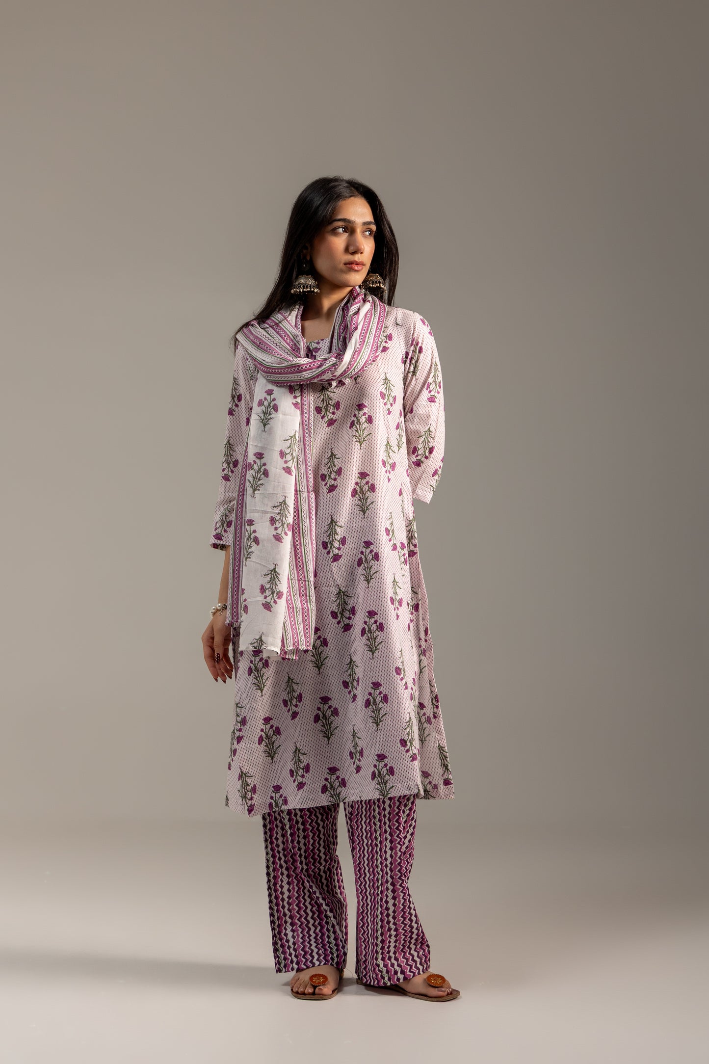 Utsav Purple and White Kurta Set with Dupatta