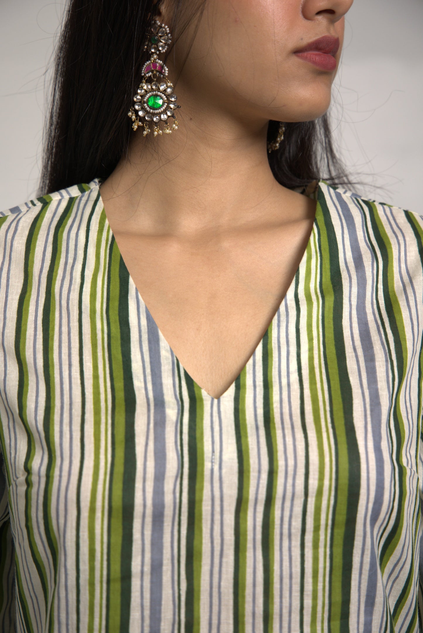 Samara Green and White Kurta set