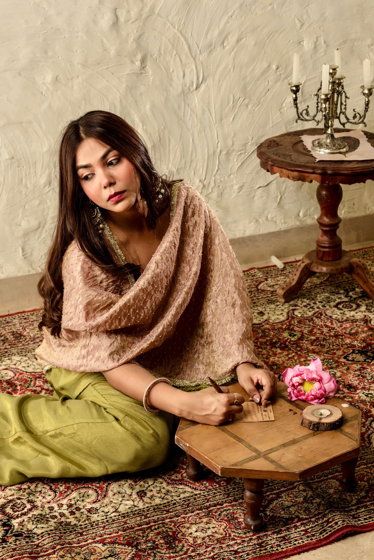 Riwaayat Green and Pink Suit Set