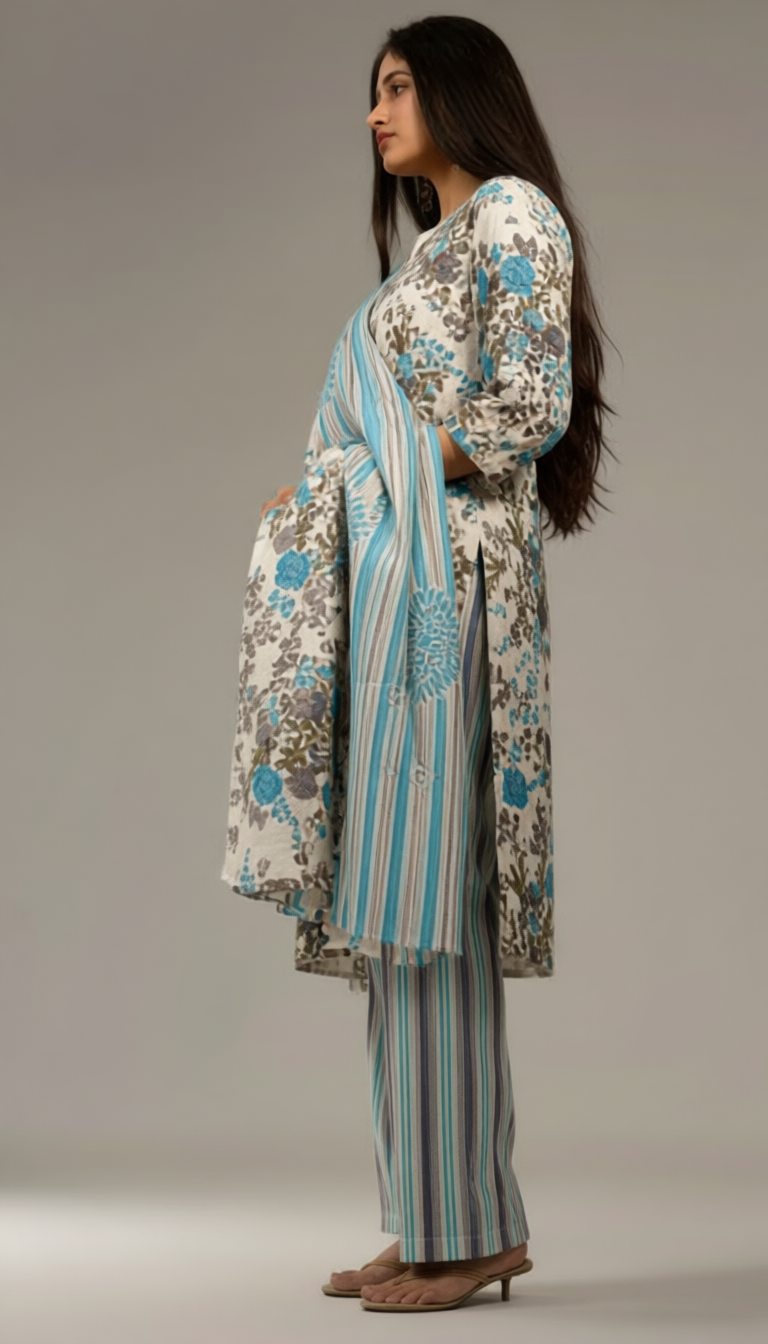 Tara Blue and White Kurta set with dupatta