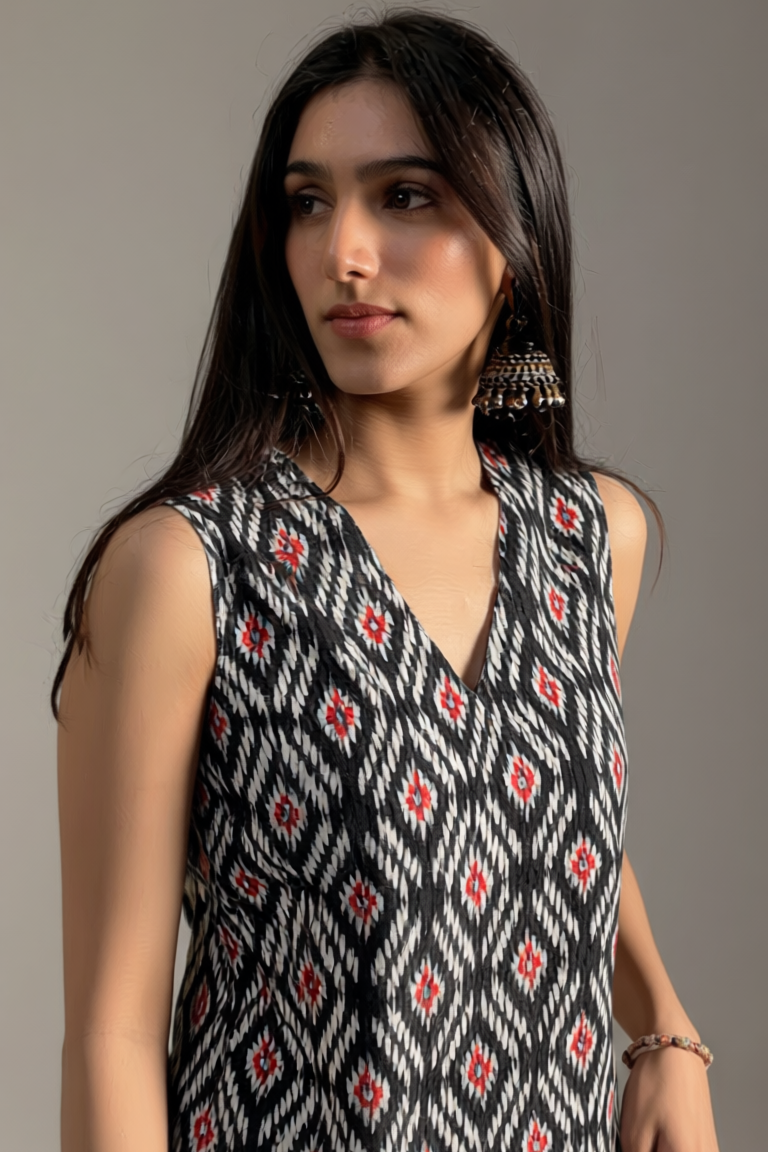 Ikat Black Kurti