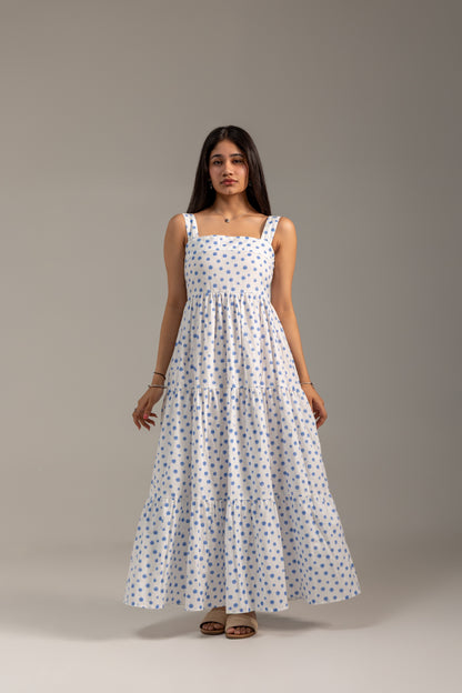 Kaira Blue and white Tier Dress