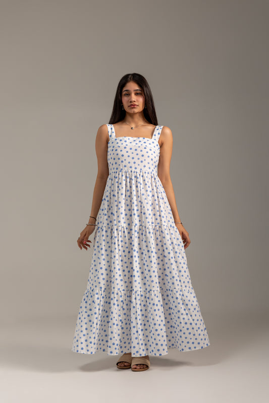 Kaira Blue and white Tier Dress