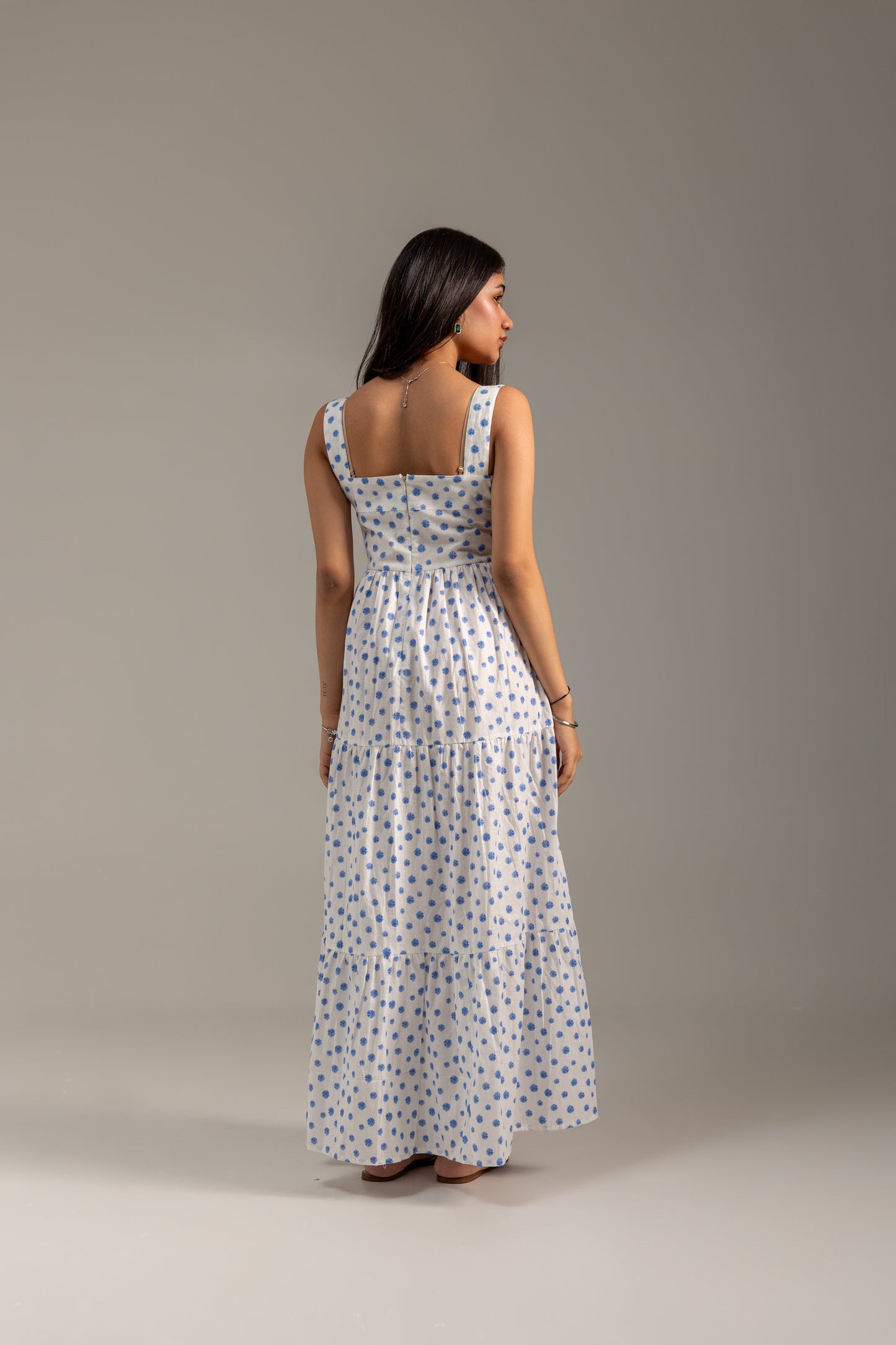Kaira Blue and white Tier Dress