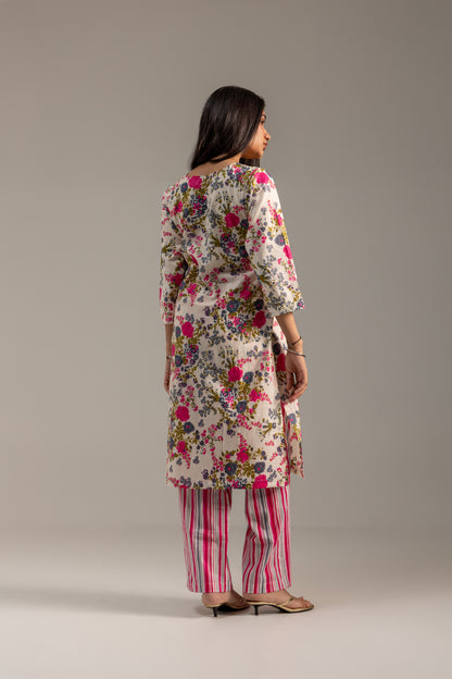 Tara Pink and White Kurta set with dupatta