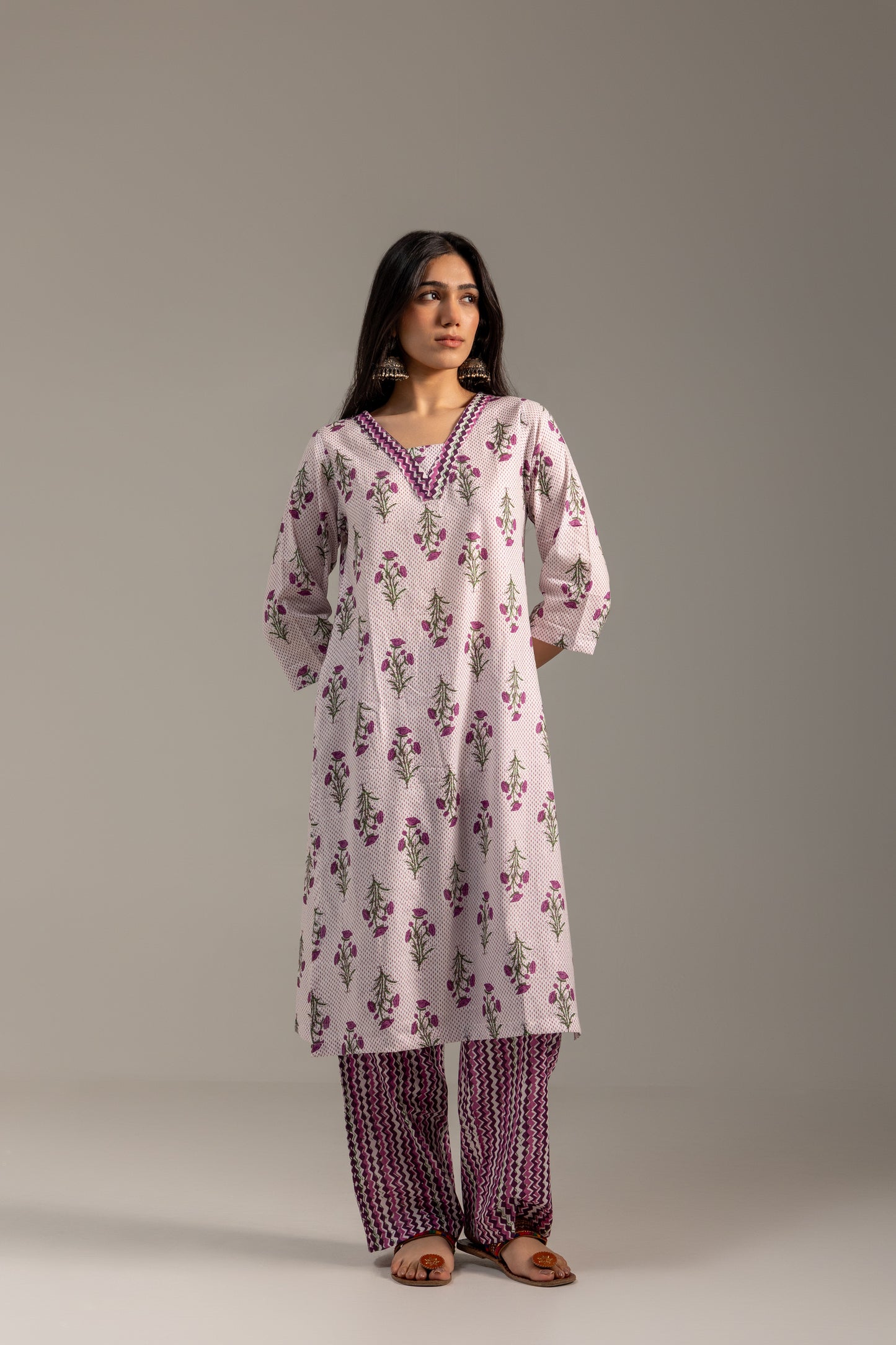 Utsav Purple and White Kurta Set with Dupatta