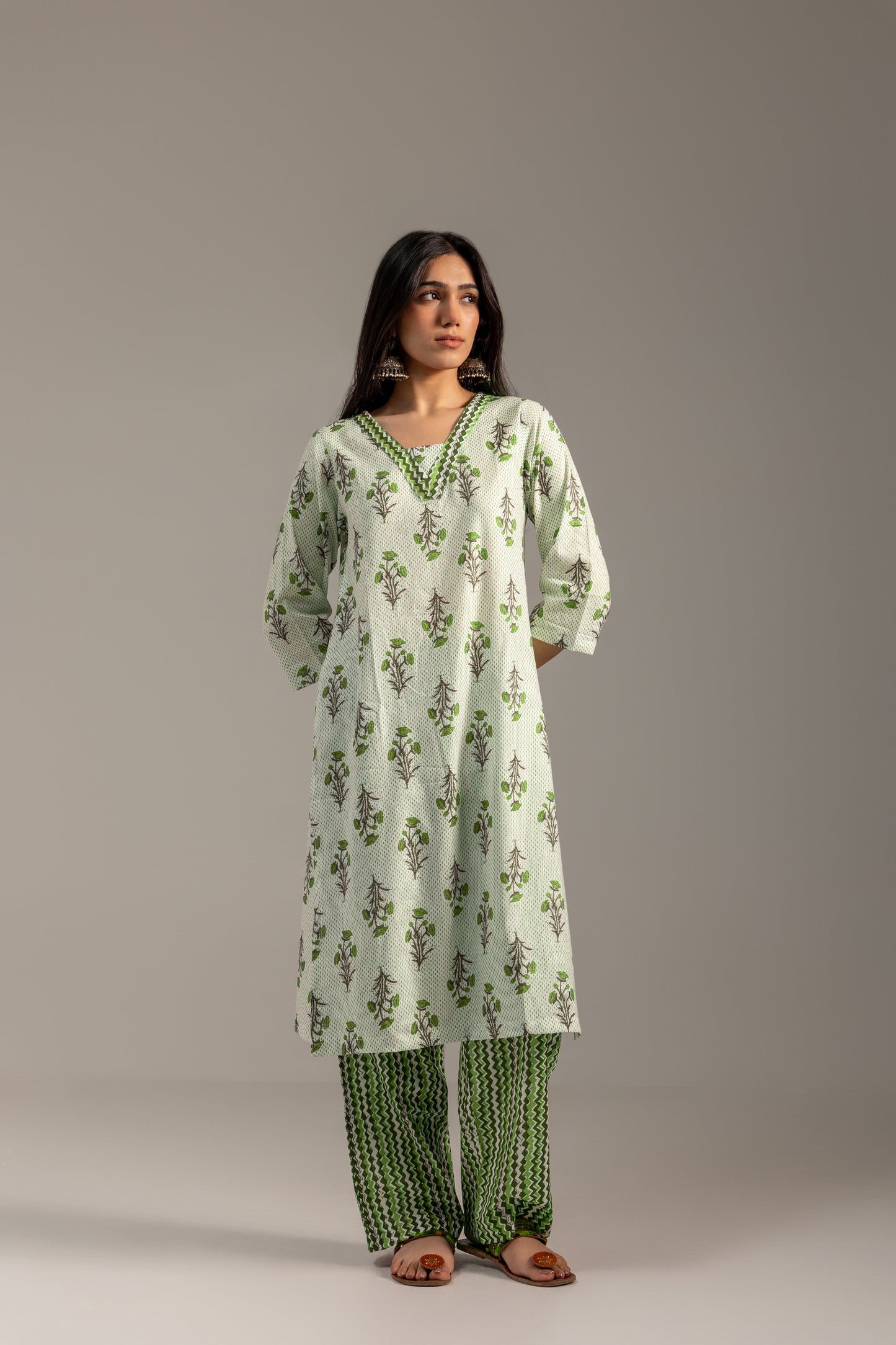 Utsav Green and White Suit set with dupatta