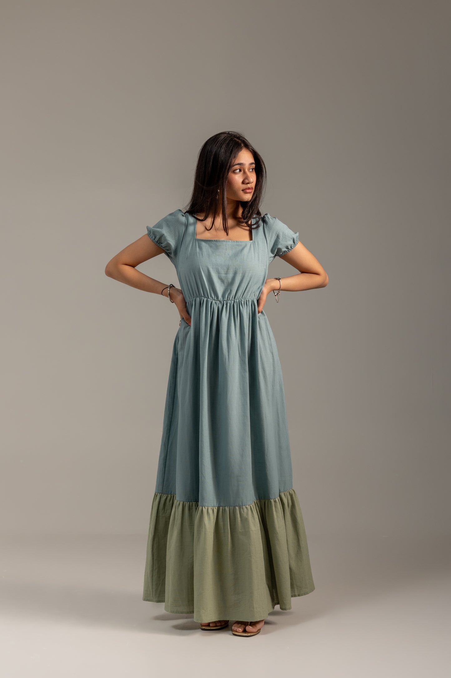 Roshni blue green linen dress