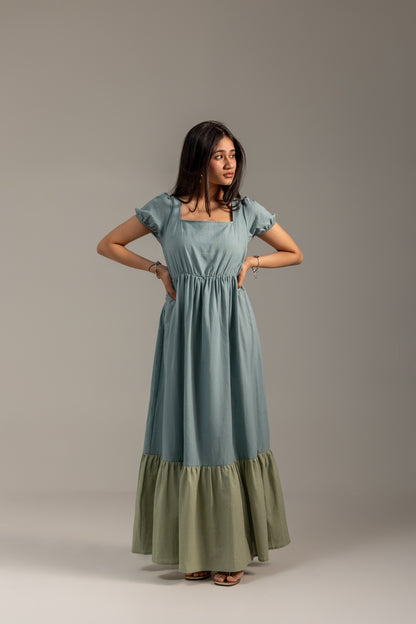 Roshni blue green linen dress