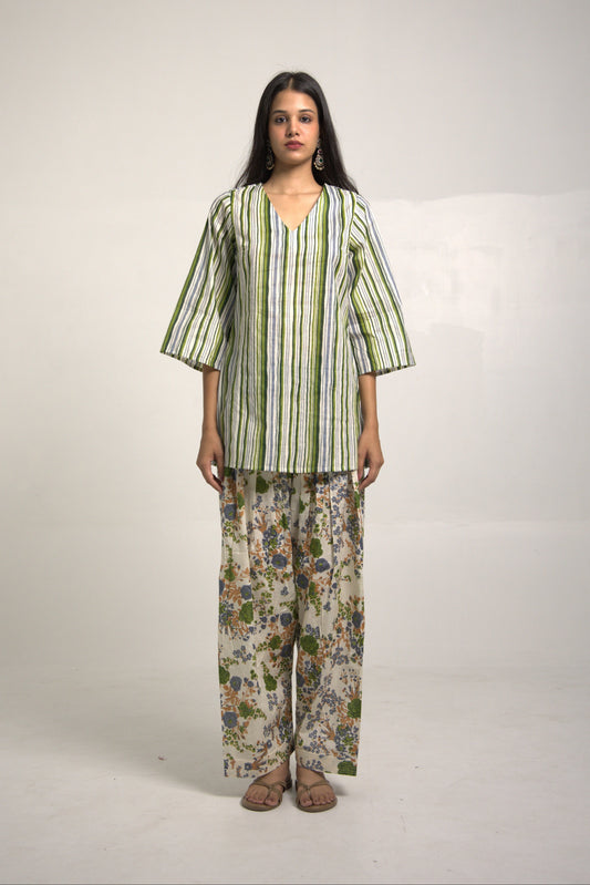 Samara Green and White Kurta set