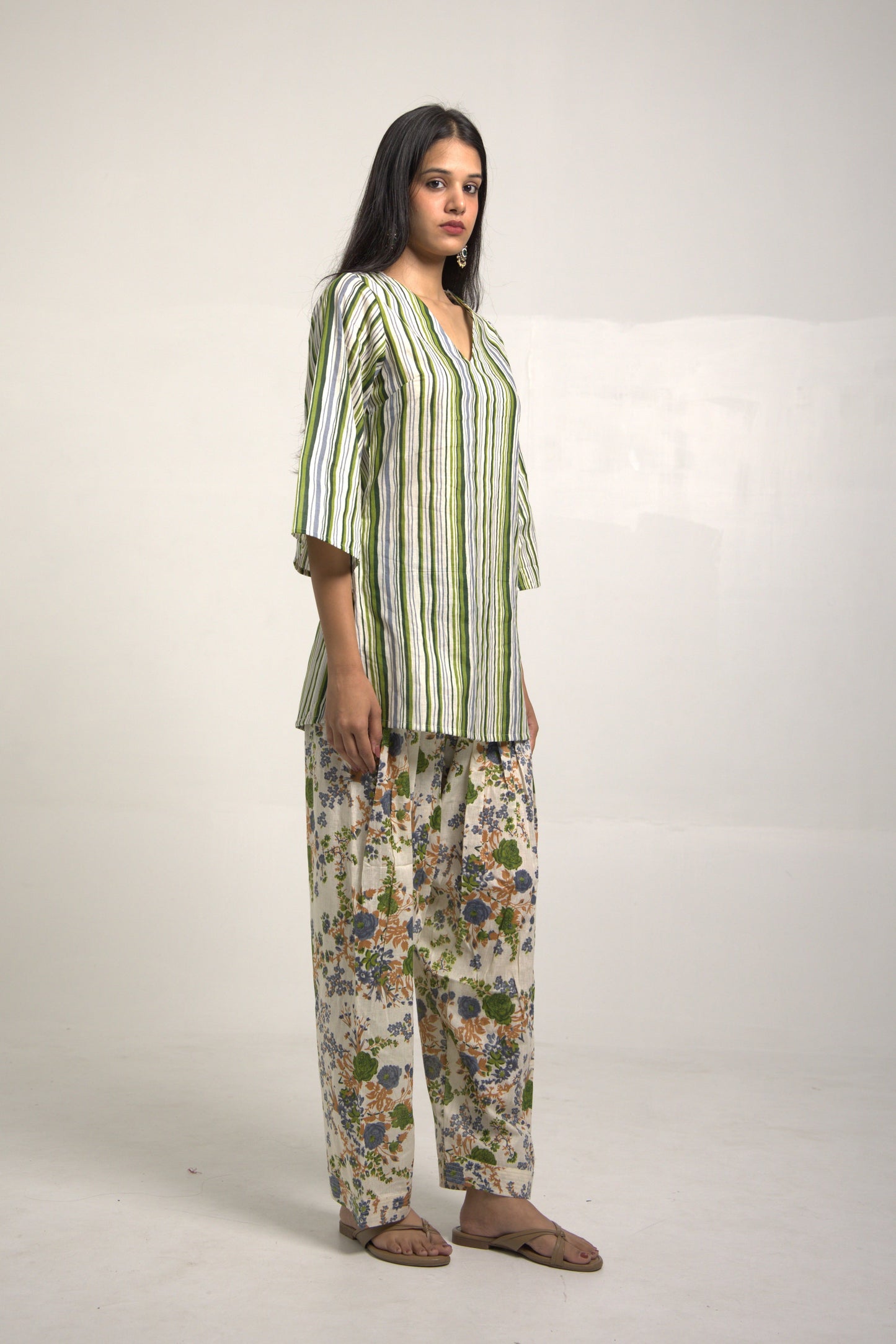Samara Green and White Kurta set