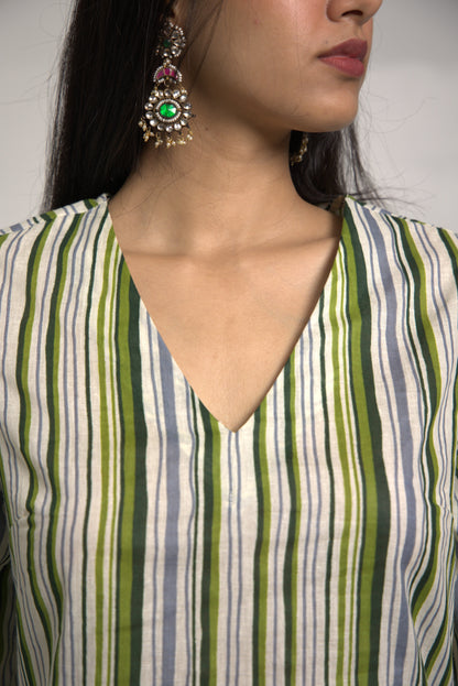 Samara Green and White Kurta set
