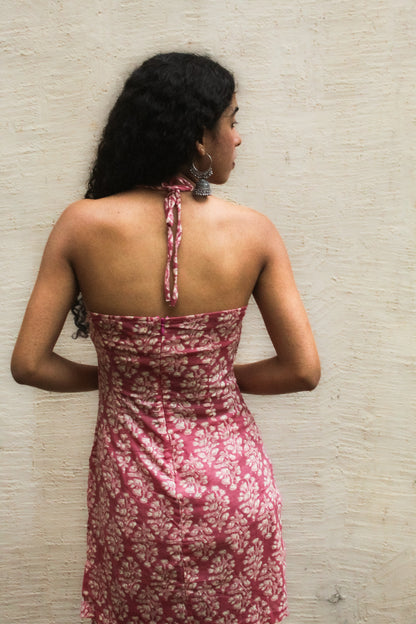 Verandah Halter Kurta with Farshi- Pink