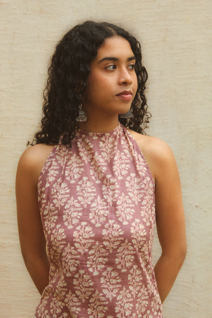 Verandah Halter Kurta with Farshi- Beige