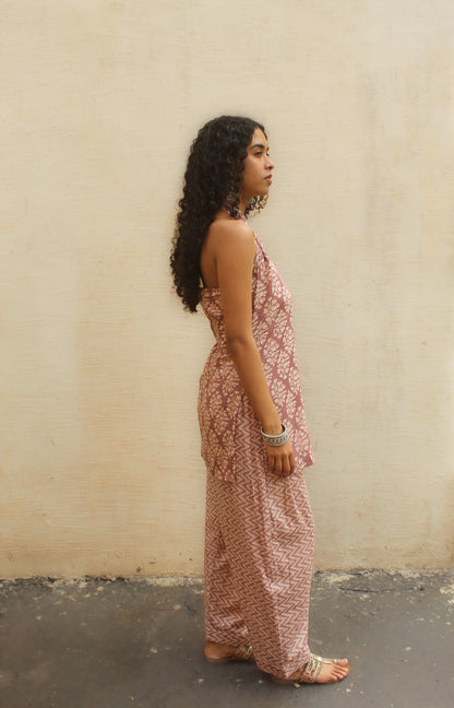 Verandah Halter Kurta with Farshi- Beige