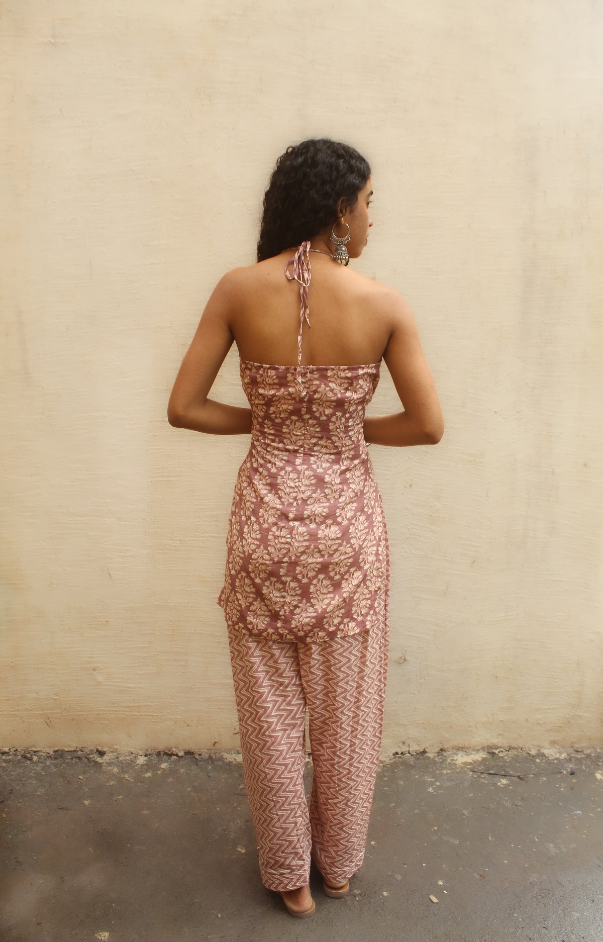 Verandah Halter Kurta with Farshi- Beige