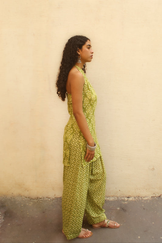 Verandah Halter Kurta with Farshi- Green
