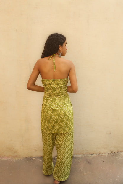 Verandah Halter Kurta with Farshi- Green