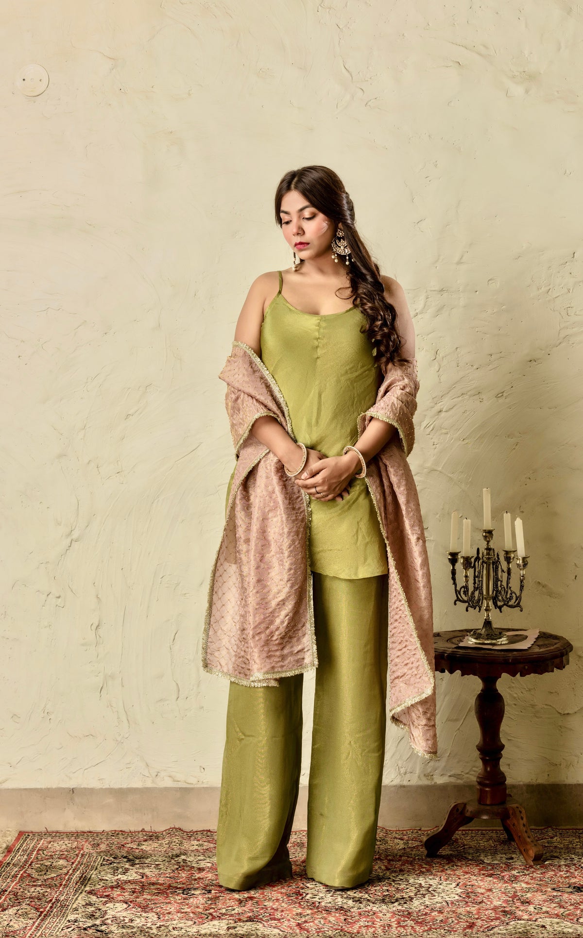 Riwaayat Green and Pink Suit Set