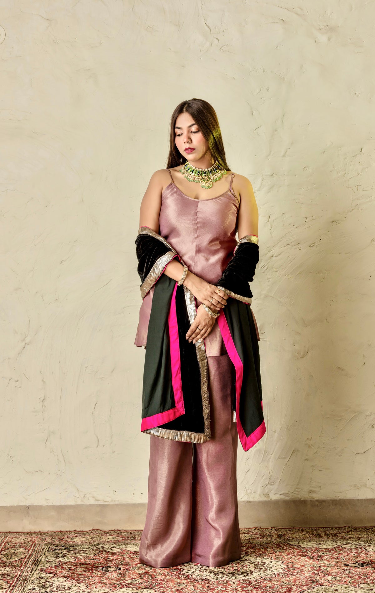 Adaa Purple and Black Suit Set