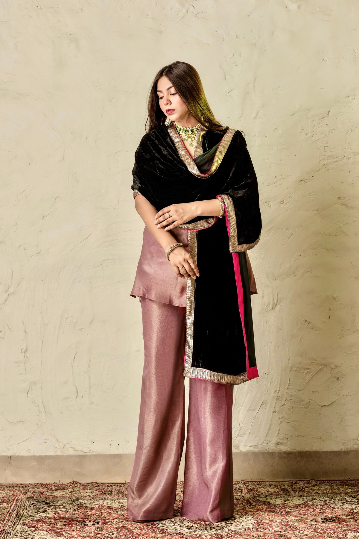Adaa Purple and Black Suit Set