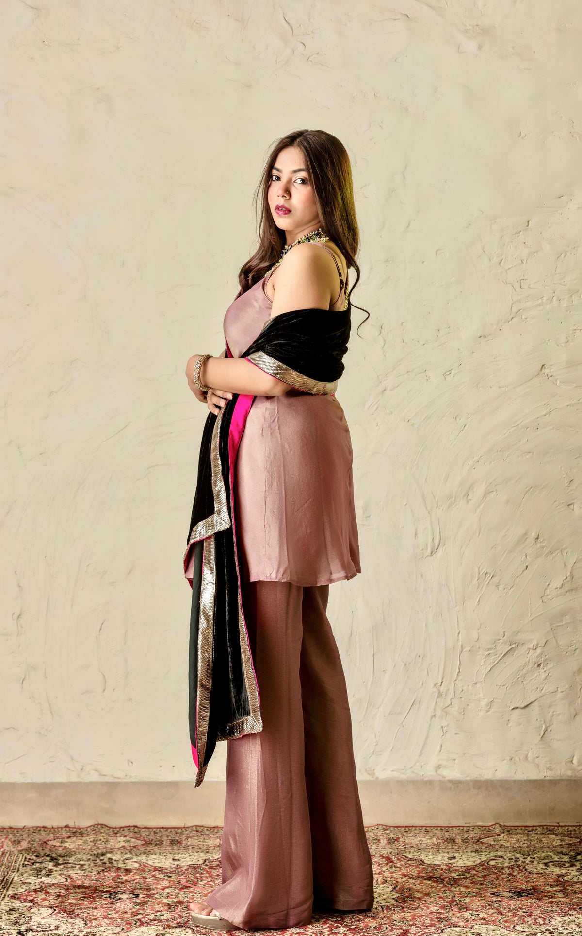 Adaa Purple and Black Suit Set