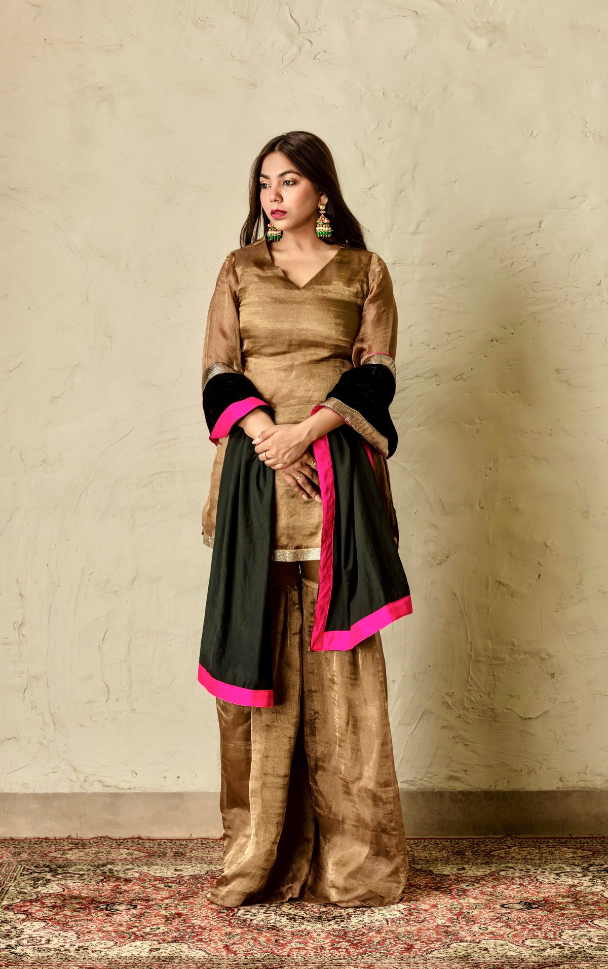 Bahaar Bronze and Black Suit Set