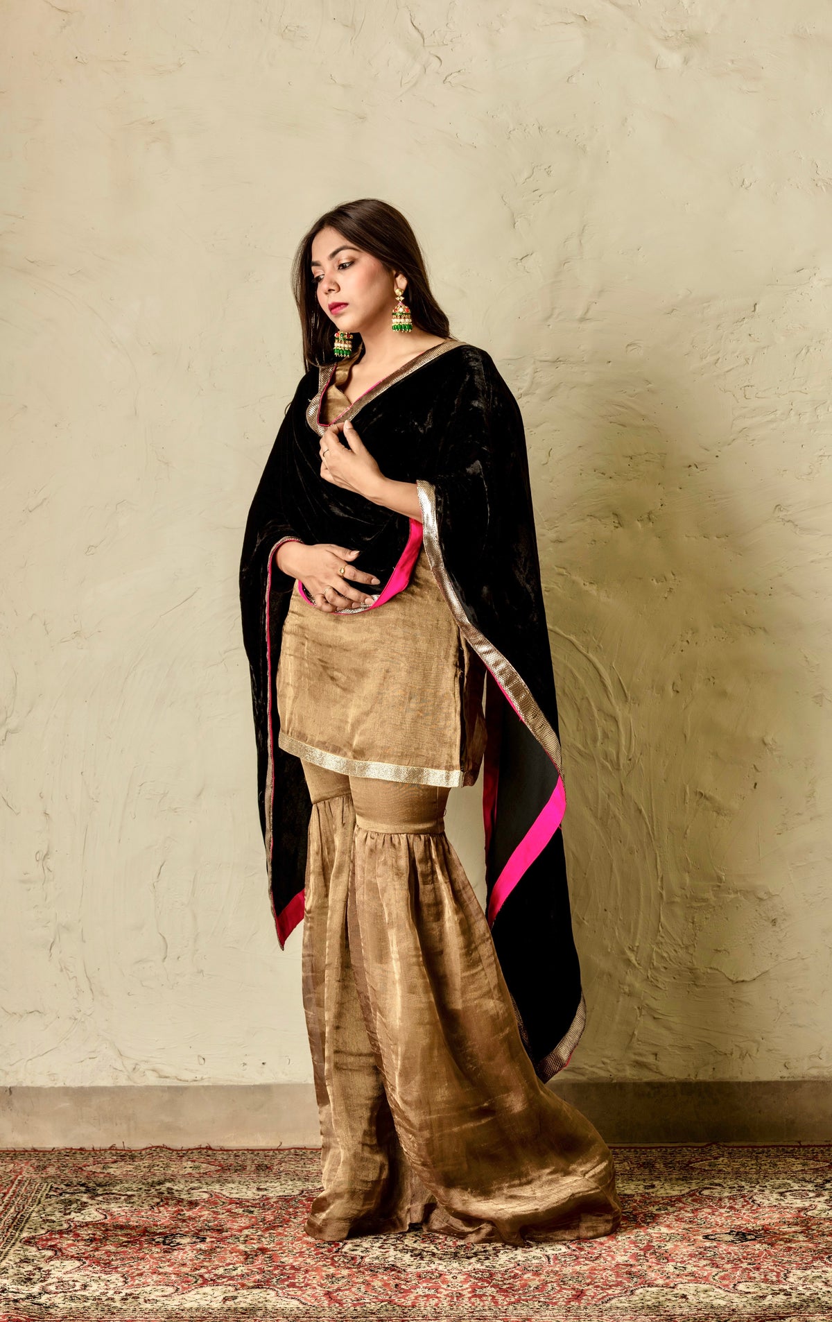 Bahaar Bronze and Black Suit Set