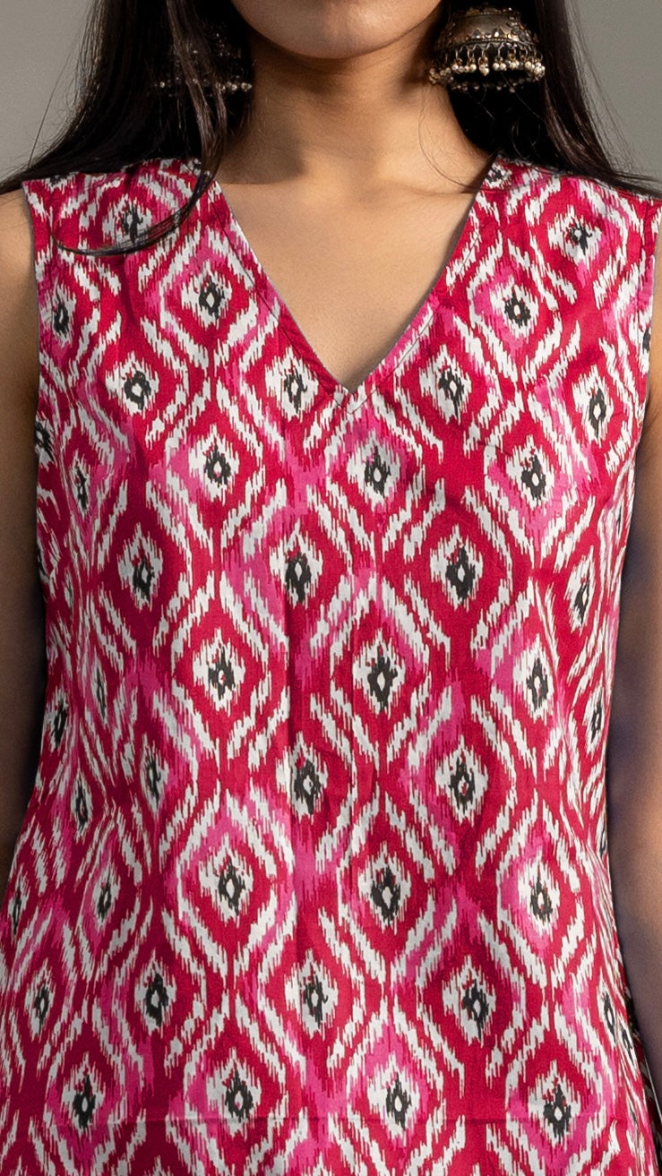 Ikat Red Kurti