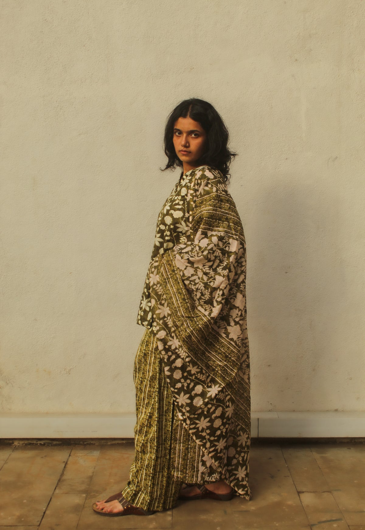 Gulbahar Farshi Salwar Set with Dupatta - Olive Green