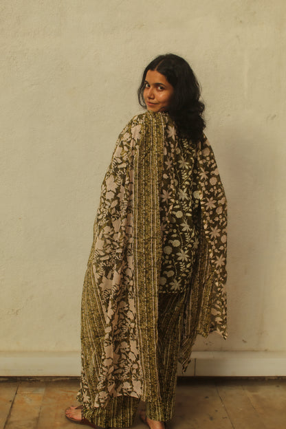 Gulbahar Farshi Salwar Set with Dupatta - Olive Green