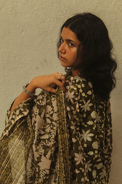 Gulbahar Farshi Salwar Set with Dupatta - Olive Green