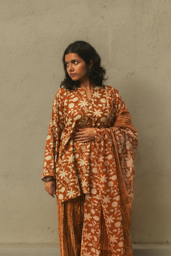 Gulbahar Farshi Salwar Set with Dupatta - Ochre