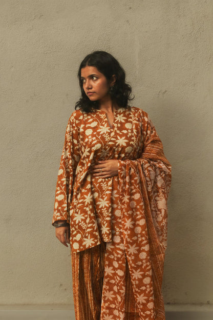 Gulbahar Farshi Salwar Set with Dupatta - Ochre