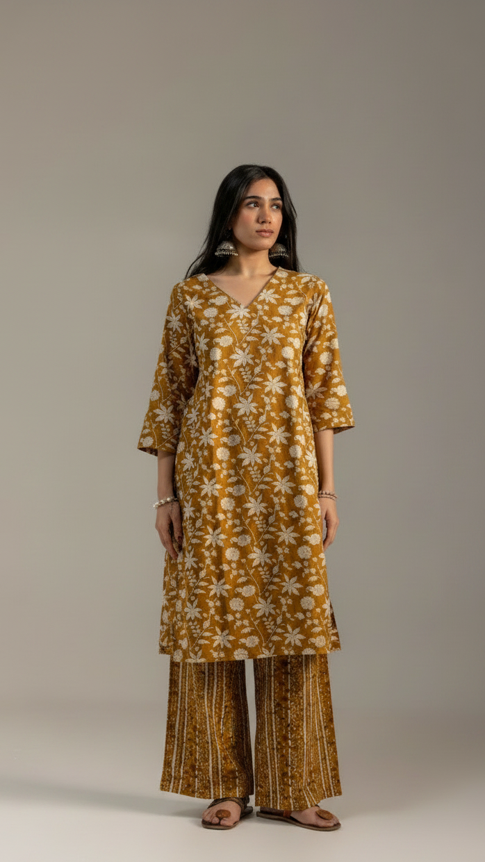 Gulbahar Mustard Kurta Set with Dupatta