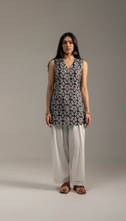 Ikat Black Kurti