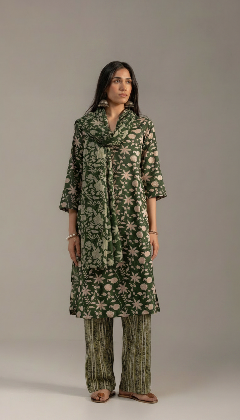 `Gulbahar Green Kurta Set with Dupatta