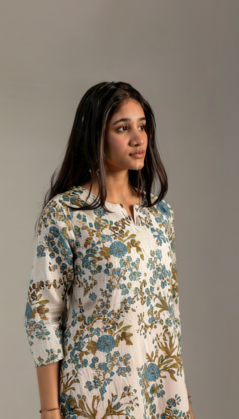 Tara Grey and White Kurta set with dupatta
