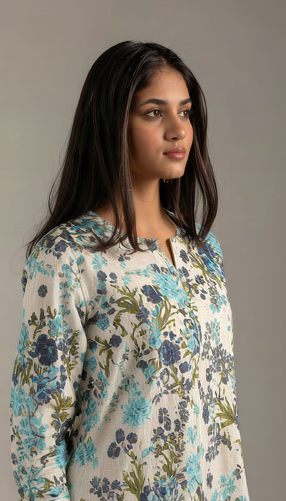 Tara Blue and White Kurta set with dupatta