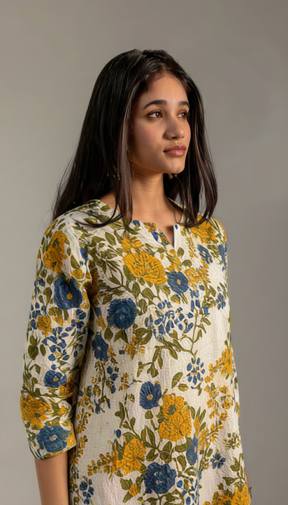Tara yellow and White Kurta set with dupatta