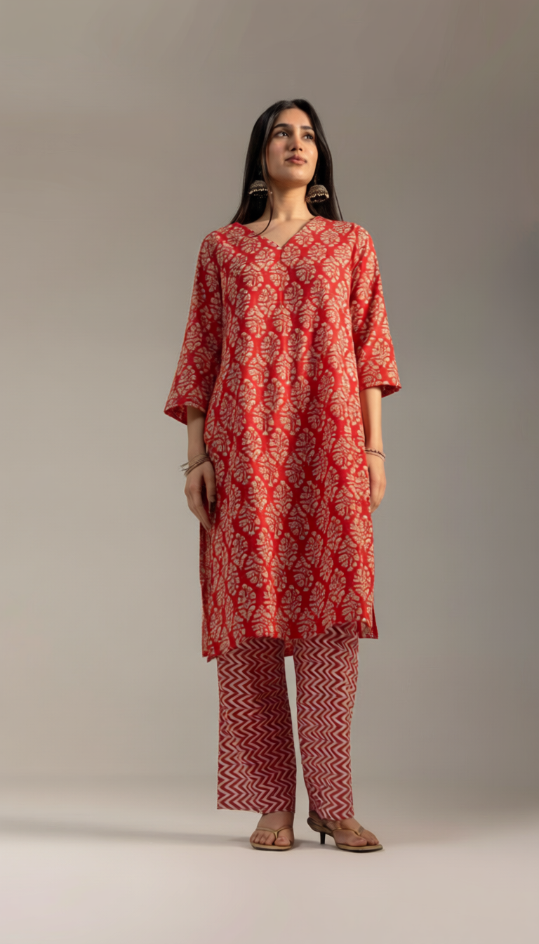 Verandah Coral Kurta Set