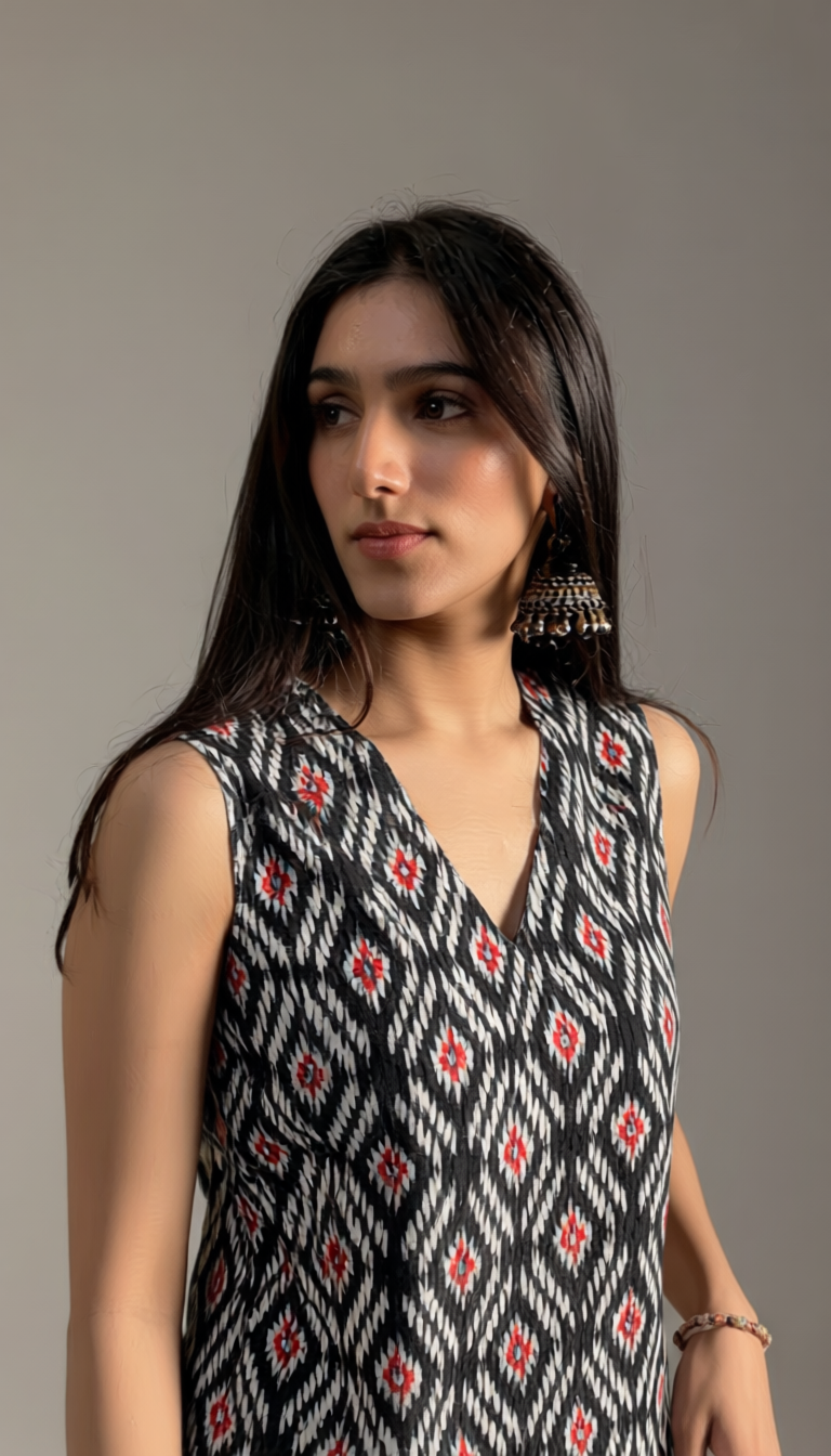 Ikat Black Kurti